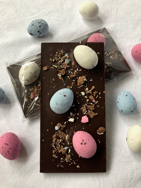 Hazelnut Praline Eggs in Dark Chocolate Block