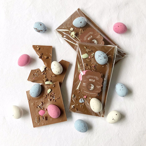 Hazelnut Praline Eggs in Milk Chocolate Block